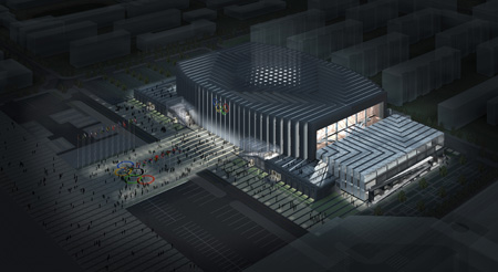 Beijing Science and Technology University Gymnasium Night bird's-eye view